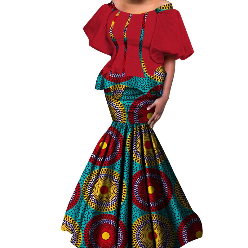 2020 New African Kanga Dresses For Women Dashiki Traditional Cotton Top Skirt Set Of 2 Pieces Clothing African Clothes WY4306