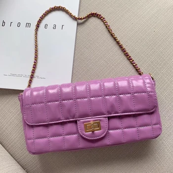 

DOYUTIG Summer New Design Women's Genuine Leather Plaid Pattern Crossbody Bag Lady Fashion Metal Chains Square Handbags F809