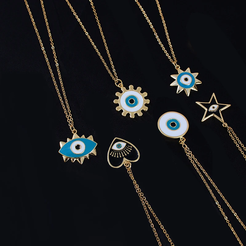 

Stainless Steel Turkish Evil Eye Pendant Necklace Round Sun Heart Star Necklaces Women Jewelry acero inoxidable joyeria mujer