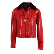 Осенняя Новая тонкая блестящая куртка из искусственной кожи, женская короткая универсальная однобортная куртка из искусственной кожи F204