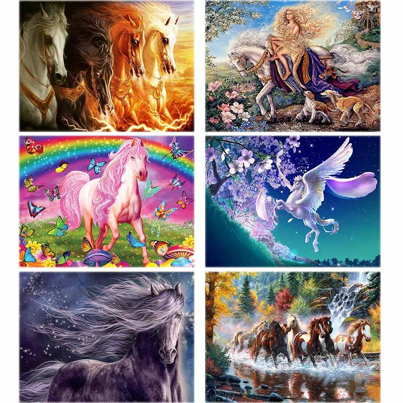 

Cartoon Diamond Embroidery Horse 5d Diy Diamond Painting Animal Elf Diamant Painting Landscape Cross-stitch Home Decor Gift W55