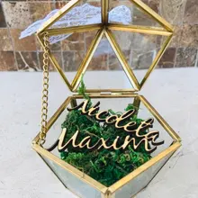 Пользовательское имя свадебное стекло кольцо коробка стекло Кольцо Подушка стеклянная шкатулка для украшений Пентагон геометрический медный держатель кольца