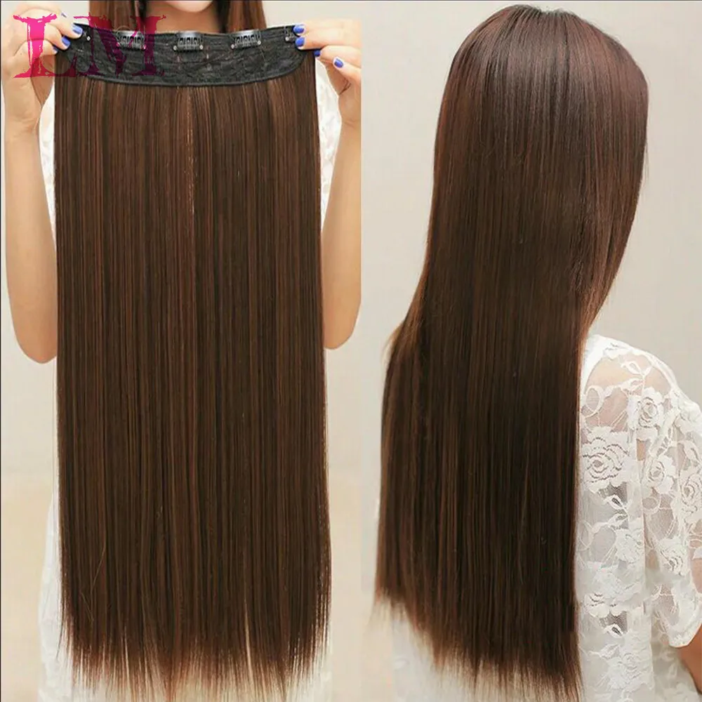 

LM 24 60cm Fall To Hips Clip In Piece Hair Extensions 3/4 Head Synthetic Hair 24 60g 5 Clips Straight Synthetic Hair