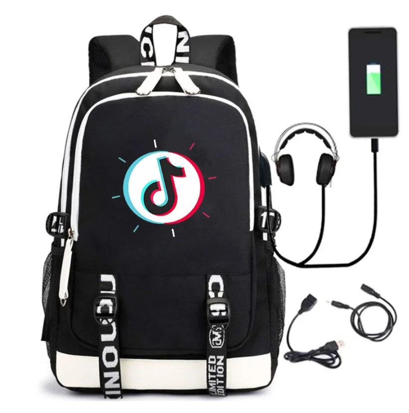 

New Style Backpack Douyin Music Notes Backpack School Bag USB Students Bag Large Capacity Leisure Bag
