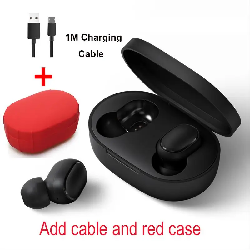 Xiaomi Redmi Airdots TWS Bluetooth наушники бас стерео шумоподавление наушники Bluetooth 5,0 гарнитура с микрофоном громкой связи - Цвет: GB Cable red case