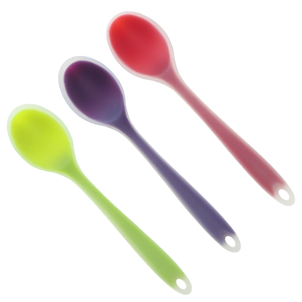 3 Pieces Portable Non-stick Kitchen Silicone Soup Spoon Ladle Coffee Tea Spoon for Home Kitchen Outdoor Camping