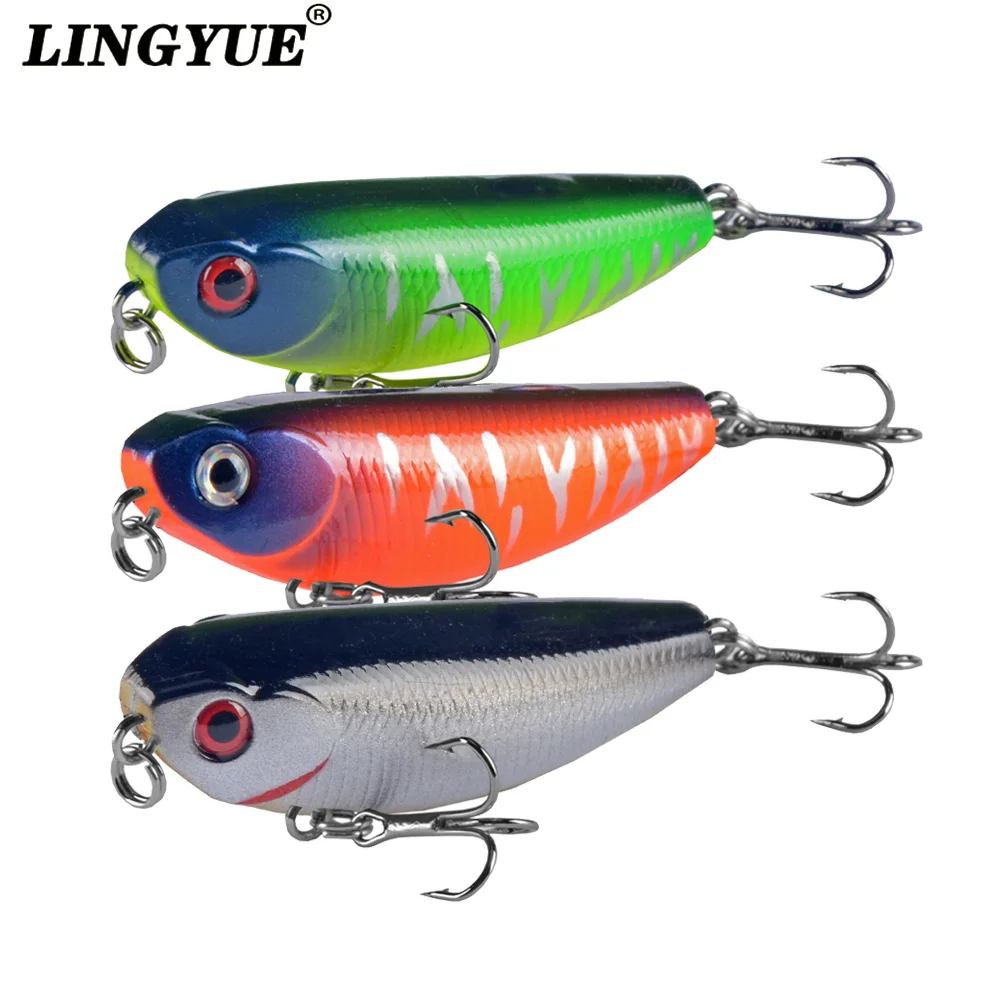 LINGYUE 1 шт. маленькая приманка-карандаш Topwater, жесткая приманка 55 мм, искусственная приманка для рыбной ловли, 8 # КРЮЧКОВ, воблер, пластиковая кренкбейт, гольян, Рыба для окуня