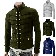 Men's Stand-Up Collar Gothic Jacket Coats Double Button Decorated Coats Uniform Costume Praty Coat Outwears Casual Streetwears