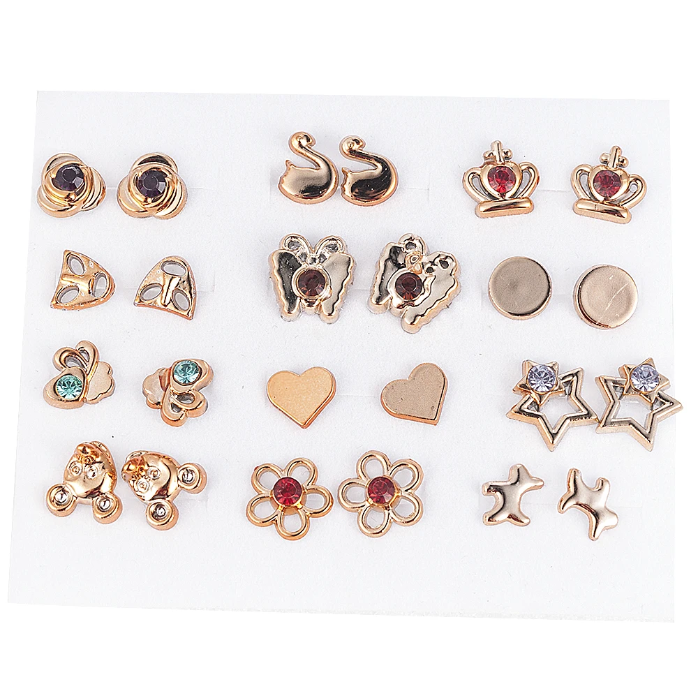 Stud earrings, 12~36 pairs resin plastic crystal diamante flower set, random style