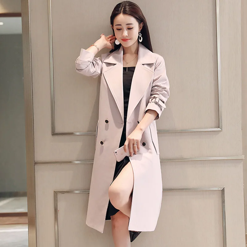 

Trench Coat Women's Mid-length Spring And Autumn 2019 New Style WOMEN'S Dress Korean-style Slim Fit Slimming Lace-up Double Brea