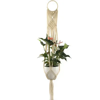 

Green Hanging Basket Hanger Cotton Hemp Rope Gardening Creative Flowerpot Net Bag Plant Hand-Woven Sling Rope