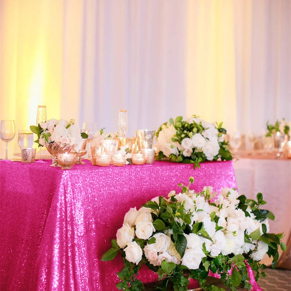Fuchsia bling tablecloth 48X72inch 125x180cm Fuchsia Pink Sequin Table