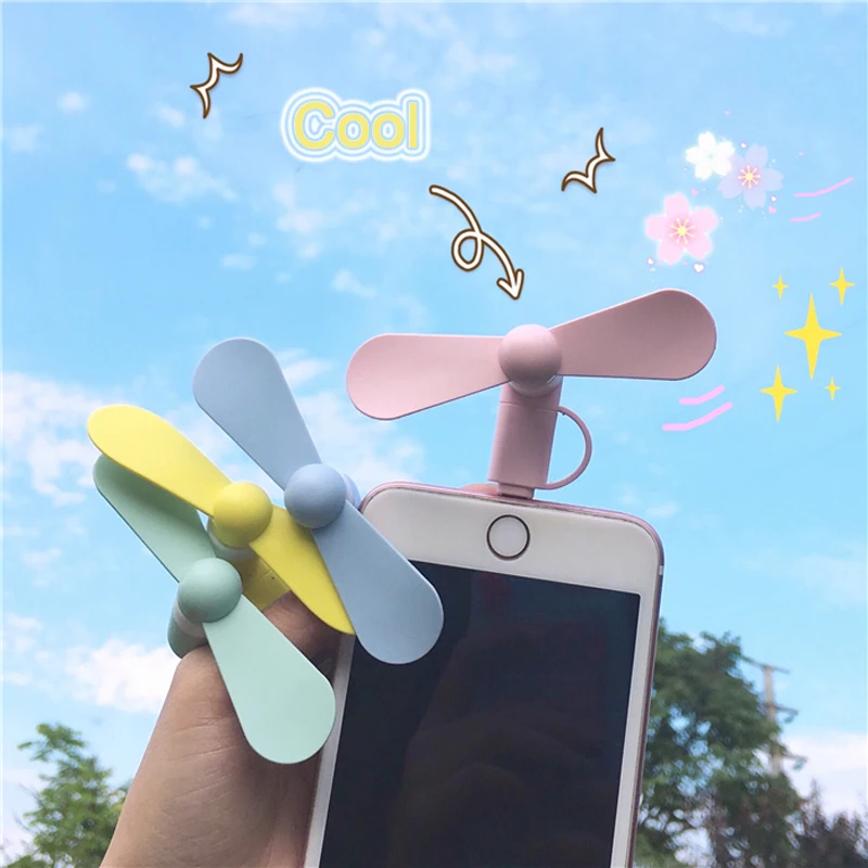 

2 IN 1 Portable Cell Phone Mini Fan Travel Cooling Cooler for Micro USB Type-C for IPhone Android 5 5S SE 6 6S Plus 8 Pin Phones
