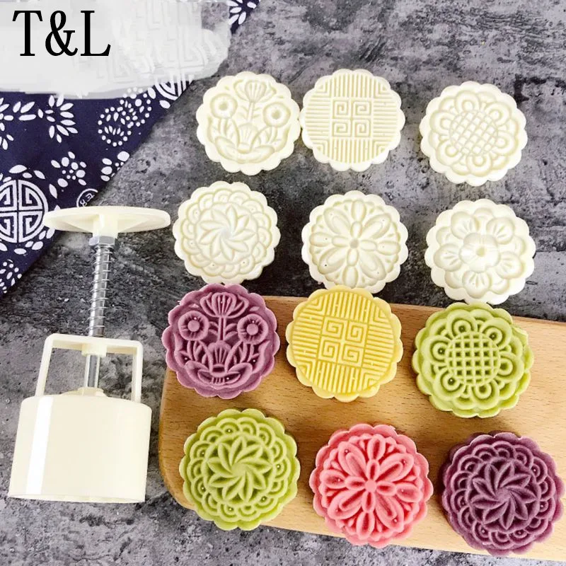 75g Moon Cake Mold Used for DIY Baking Tools with 8PCS Decorative Pattern Cookie Stamp Comfortable Handle Design Cake Decoration 