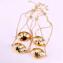 6PCS, Gold Electroplated White Freshwater Pearl Bead Link Chain Bracelet For Women Girls