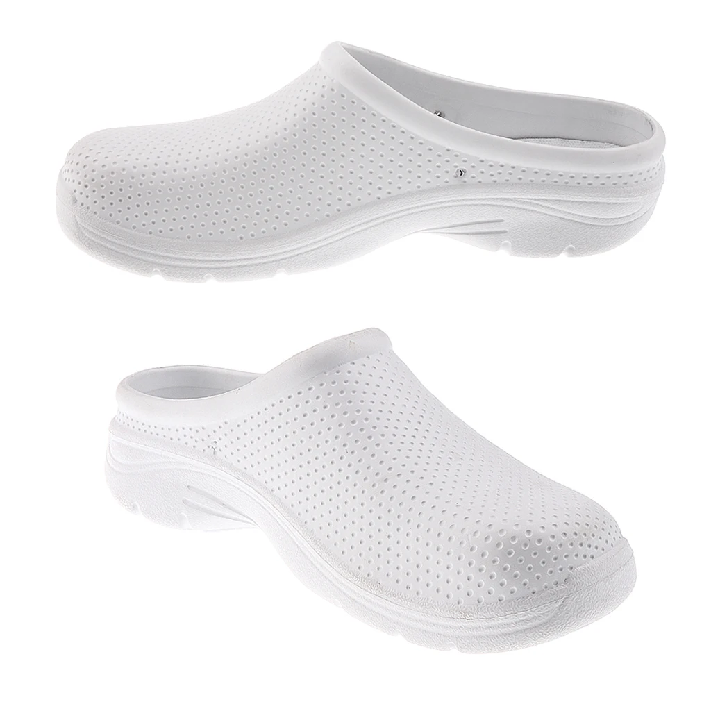 Ladies Slip On Low Wedge  Garden Nursing Clogs Mules Comfort Shoes White