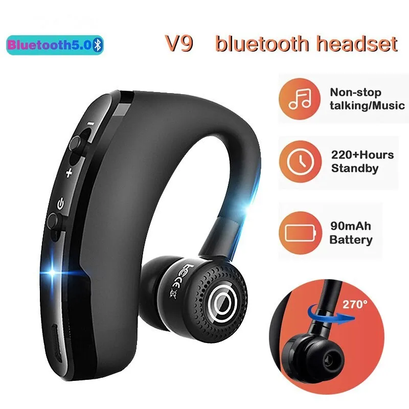 V9 wireless fone headset earphones Single In-ear Earbuds Business Bluetooth Drive Call Stereo HiFi Sports headphones | Электроника