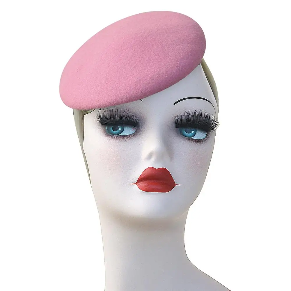Pink Женские шляпы-федоры очарование круглая пуговица войлочная коробочка для таблеток шляпы Дамская Шляпка база Коктейльная церковная Свадебная шляпка берет шапочки A227 - Цвет: Pink