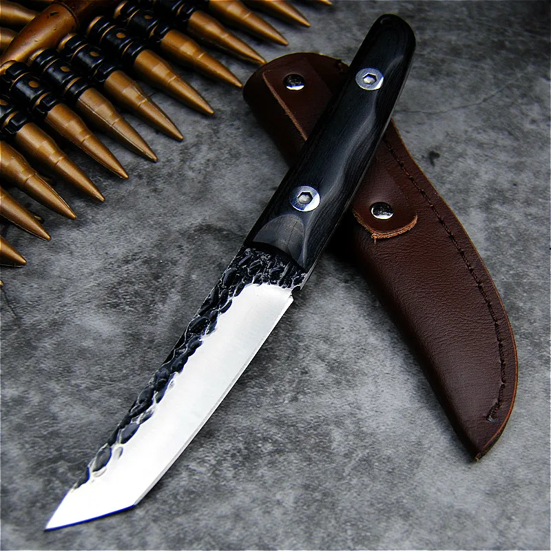 

Japanese forging blade advanced black wood handle hunting fixed knife outdoor camping tactical practical knife survival tool
