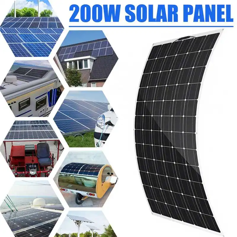 

New 200W Solar Panel semi flexible 200W solar system Photovoltaic 36V Solar Cell battery/yacht/RV/car/boat RV with Connector