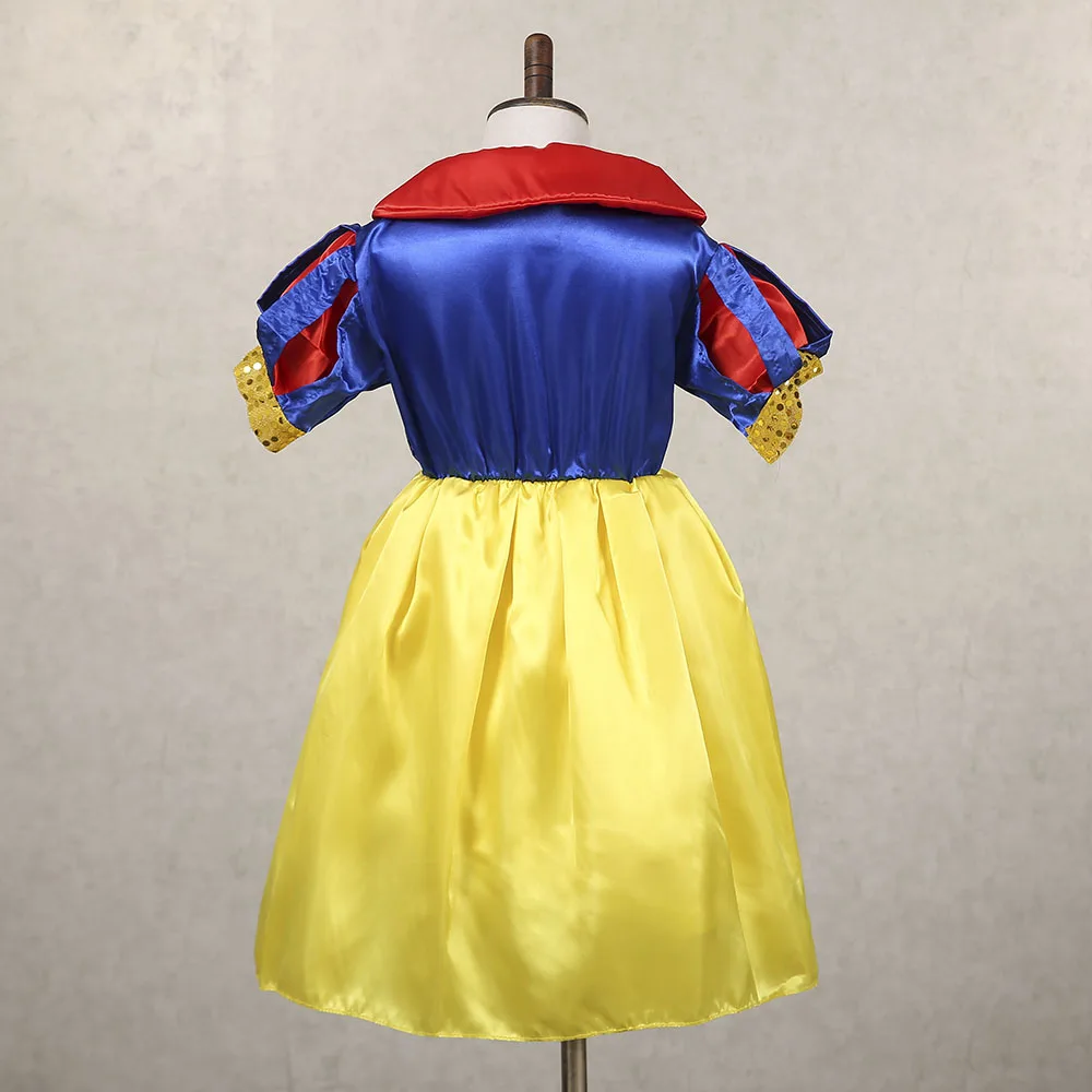 Skup Księżniczka dziewczyna królewna śnieżka strój urodzinowy śliczna dziewczynka żółta korowód sukienka z czerwona kokarda letnie ubrania wiosenne ubrania