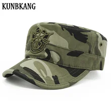 KUNBKANG Новое поступление Маскировочная шапка армейская Мужская Бейсболка Военная морская печать камуфляжная Плоская верхняя крышка s регулируемые Хлопковые бейсболки шапки