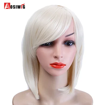 

AOSIWIG Pale Gold Bob Style Short Straight Wig Heat Resistant Synthetic Hair Cosplay Wig Costume Halloween Party Wig