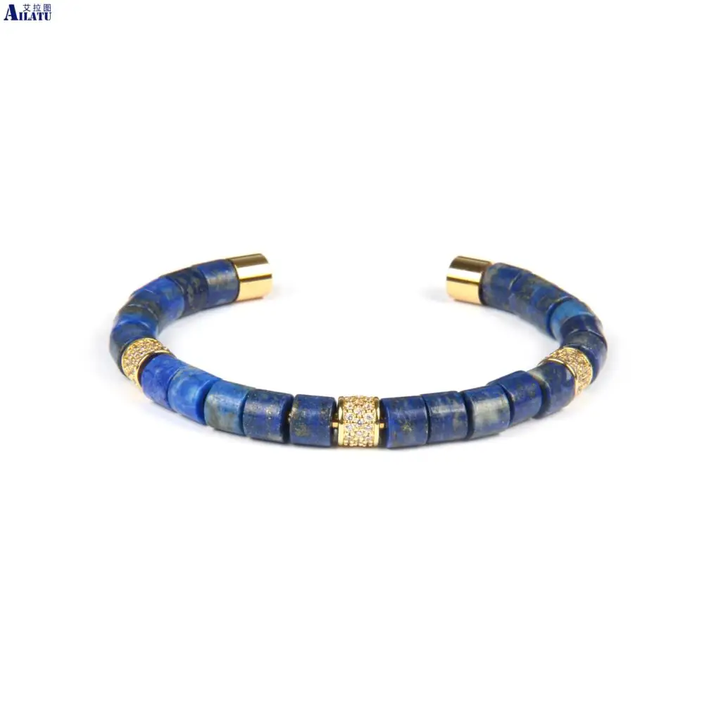 Bangles Bracelet Ailatu Stone Titanium Stainless Steel New for Men Handmade Natural Beads Round Cubic Zirconia Present Gift |Браслеты| |
