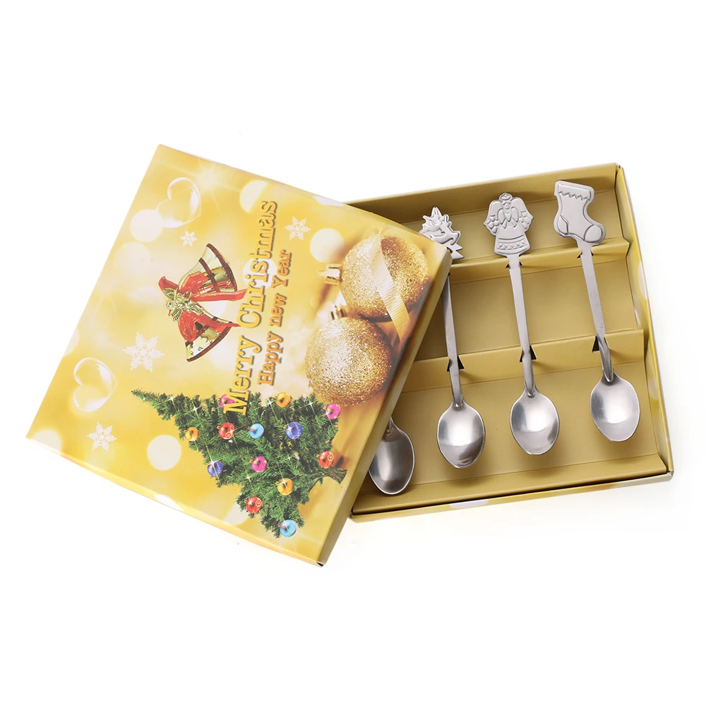 4Pcs/Set Stainless Steel Christmas Coffee Spoons Snowman Christmas Tree Kids Tea Scoops Desserts Tableware Kitchen Supplies