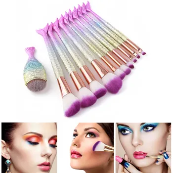 

11pcs Mermaid Style Makeup Brushes Scrub Handle Make Up Brushes Powder Foundation Eyeshadow Eyeliner Brushes Set Makeup Tools