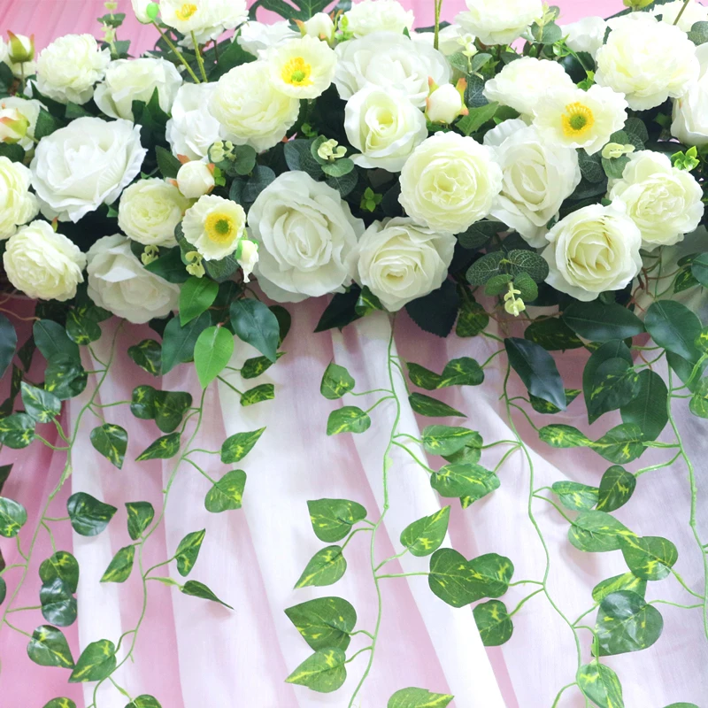 JAROWN Artificial Fake Flower White Rose Turtle Leaf Trailing Green Plant Flower Row Wedding Arch Decoration Home Party Decor Flores (7)