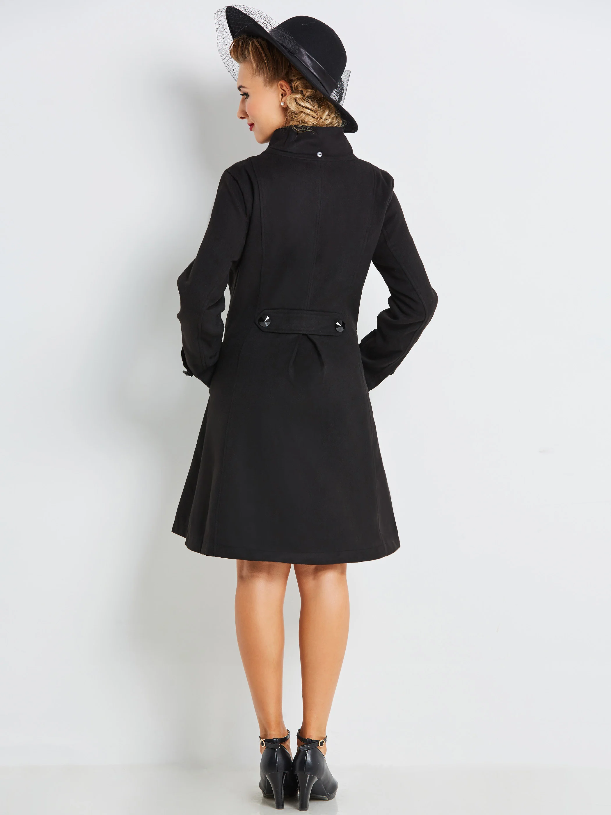 Women Coats Casual Vintage Elegant Winter Black Office Lady Plus Size Slim Hooded Button Green Female Fashion Retro Overcoats
