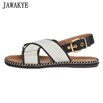 

Cross strap Sandals White Black Flat Heel Rome Style Summer Beach Shoes Girl's Bohemian Gladiator Sandals Shoes