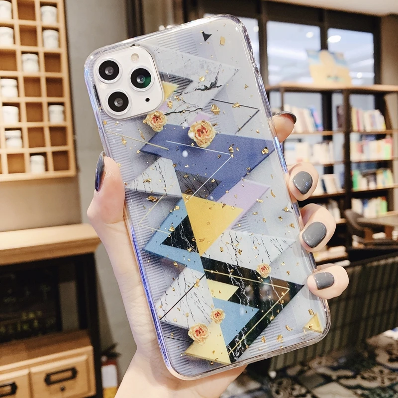 Чехол для Iphone 11 Pro XS MAX X XR XS 8 7 6 роскошный треугольный мягкий TPU геометрический Блестящий блестящий чехол с блестками из фольги камень рок 15 шт