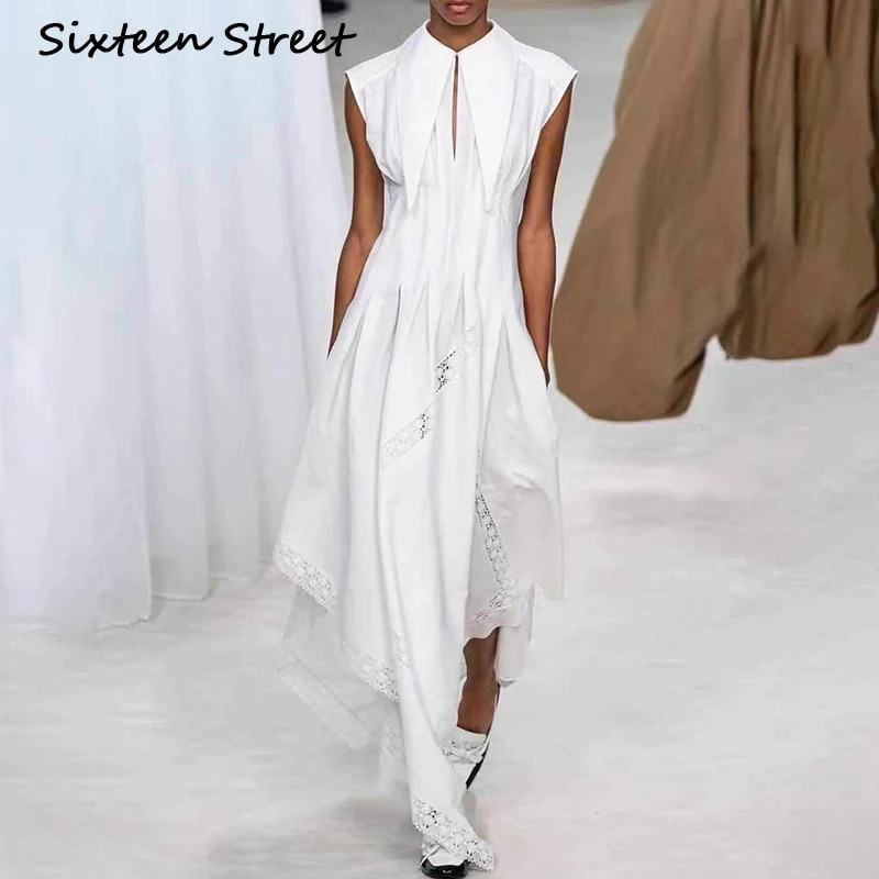 

White Solid Sleeveless irregular Dress Woman 2020 New Spring runway designer chic causal party maxi dresses female summer cloth