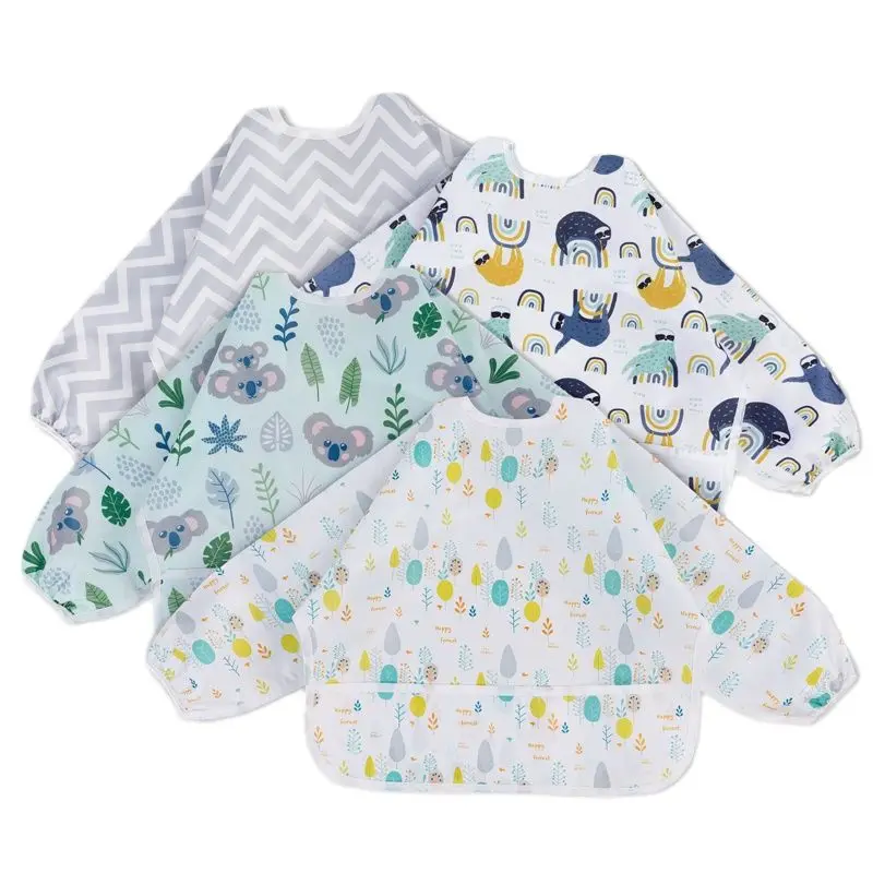 Bebé Baberos de bebé a prueba de agua de manga completa Animal de dibujo animado Bibs niño manga larga comer herramientas delantal mono Baberos para comer