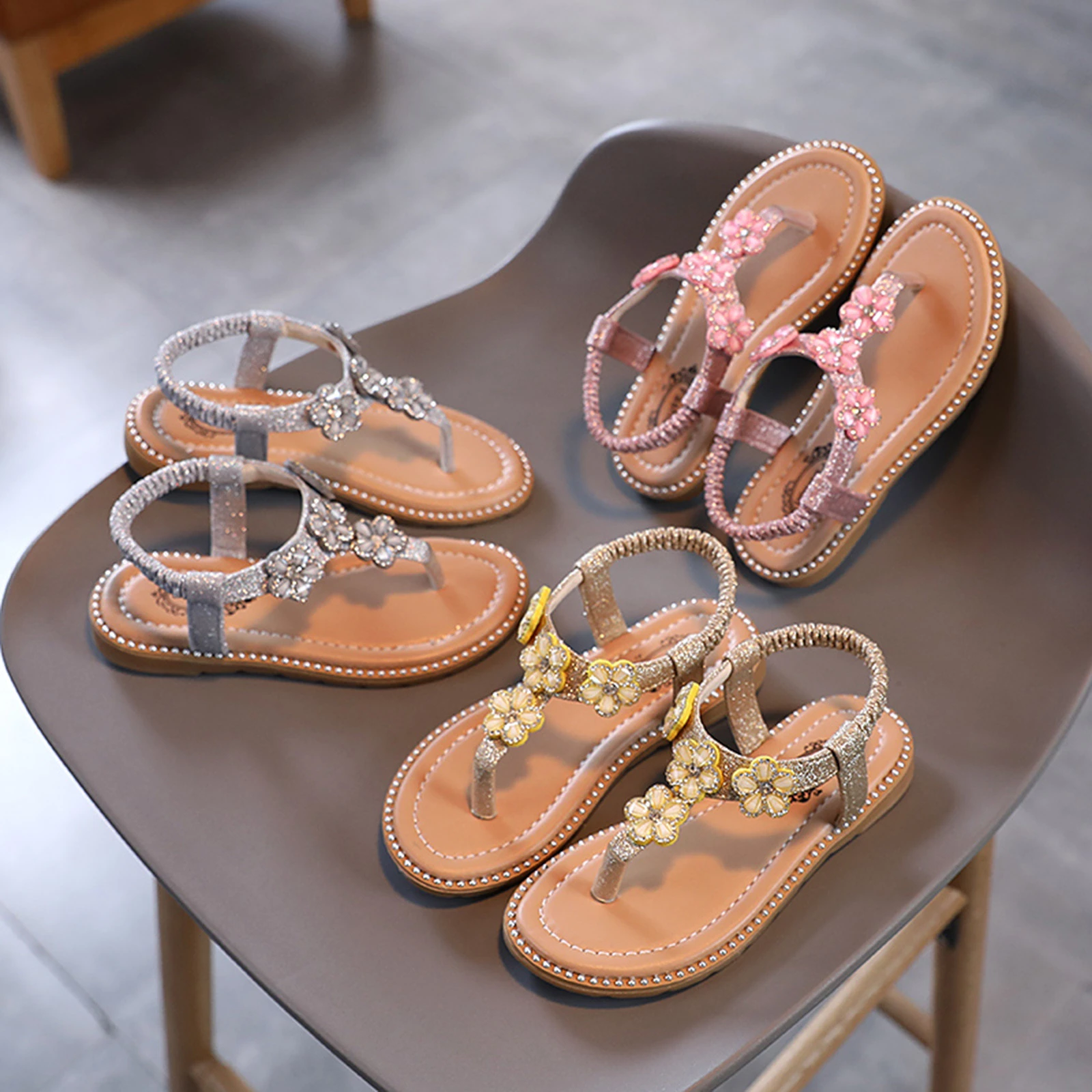 extra wide fit children's shoes Summer Kids Shoes Fashion Girls Sandals Floral Crystal Bling Flip Flop Shoes Sandals Toddler Infant Baby Girl Princess Sandalias girls shoes