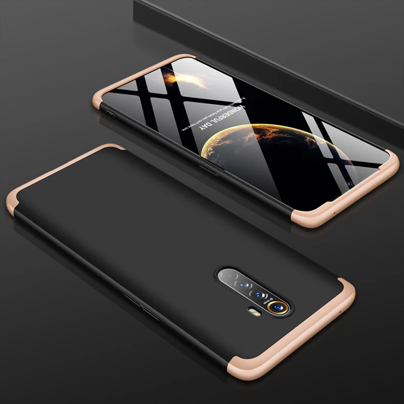 Для OPPO Realme X2 Pro Чехол на 360 градусов полный корпус жесткий чехол для OPPO Realme X2 Pro гибридный противоударный чехол+ закаленное стекло - Цвет: gold-black-gold