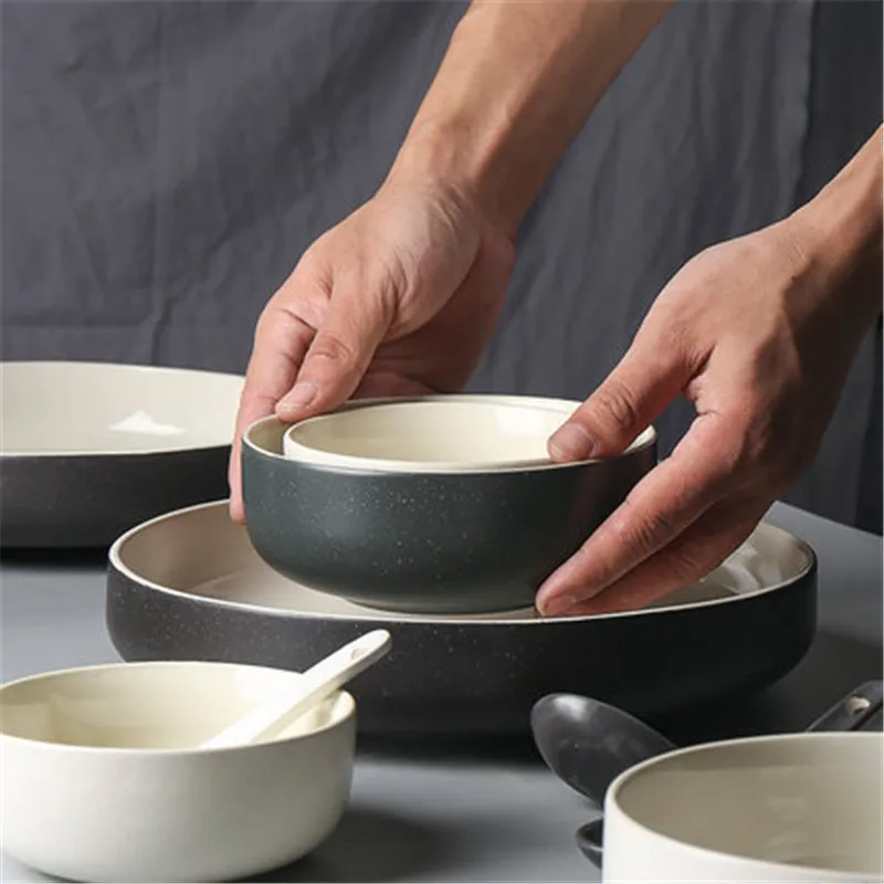 

Nordic Style Ceramic Tableware Home Eating Big Bowl Japanese Soup Noodle Salad Bowl dish Plate Fish Dish Tableware