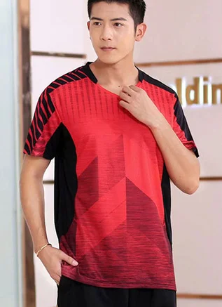 man red shirt Новая модная футболка для бадминтона, спортивный костюм, рубашка для мужчин и женщин, футболка для тенниса, быстросохнущая одежда для бега, тренировочная форма для команды - Цвет: man red shirt
