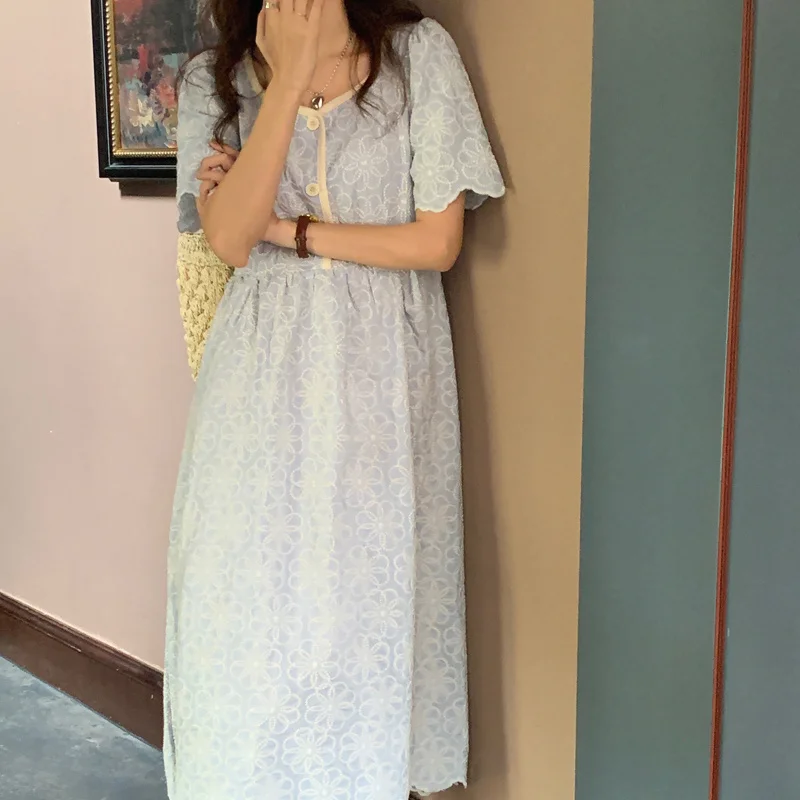 Florals Cotton Princess Slim Party Brief Loose 2021 Vintage Sweet Casual All Match Femme Chic Long Dresses Vestidos 2