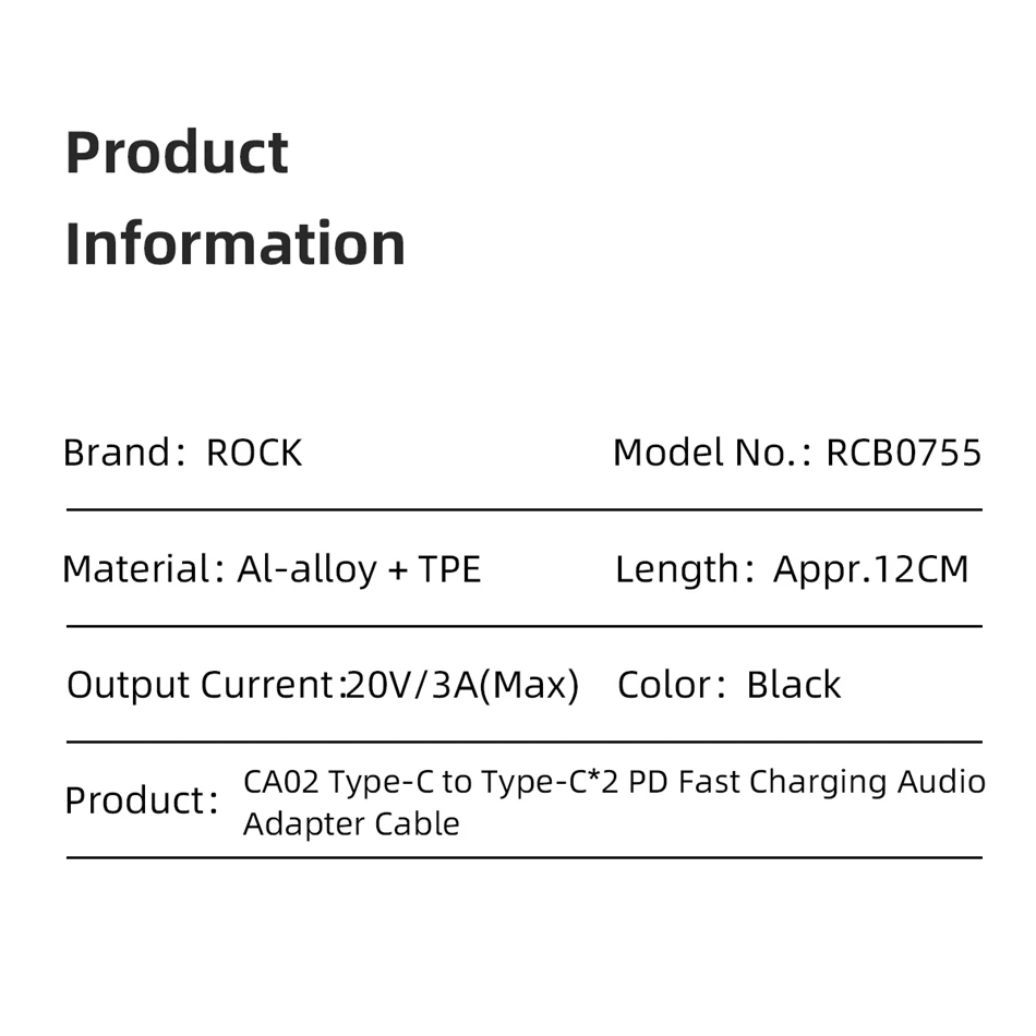 ROCK Dual type-C аудио кабель адаптер type C разъем для наушников аудио сплиттер USB-C 60 Вт PD Быстрый зарядный кабель для huawei Xiaomi