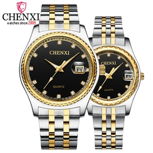 CHENXI Топ люксовый бренд мужские и женские часы полностью стальные Стразы кварцевые часы парные часы водонепроницаемые наручные часы для влюбленных
