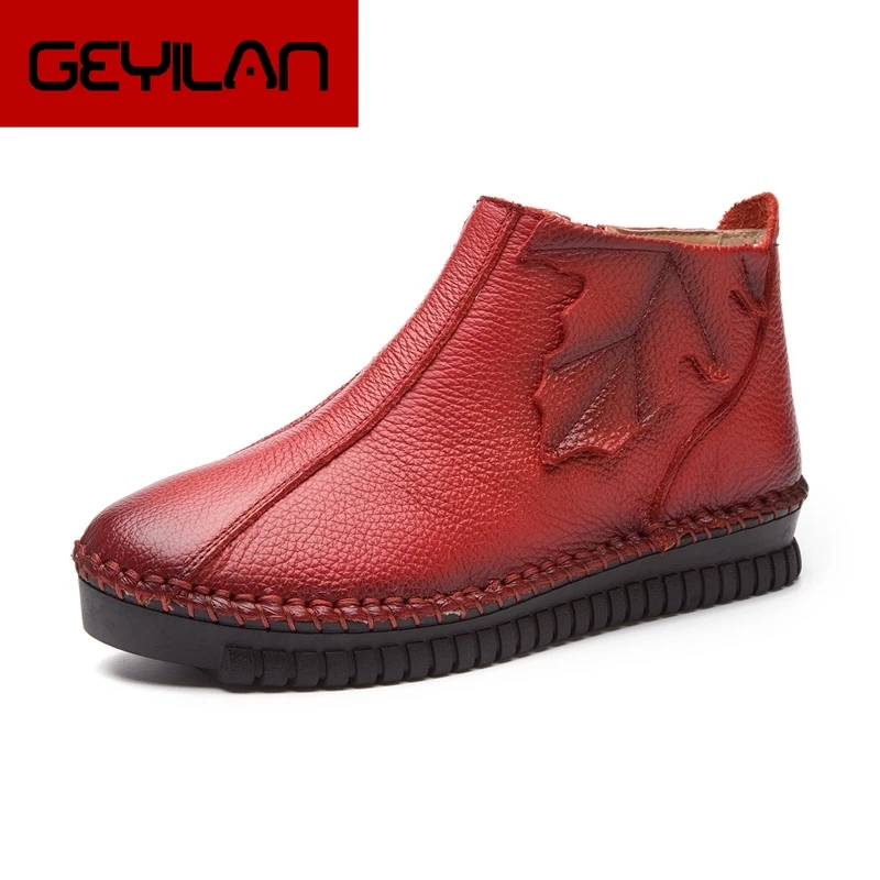 

New Autumn Winter Women Fashion Vintage Genuine Leather Shoes Female Ankle Boots Woman Zip Casual Boots Plus Size 35-43