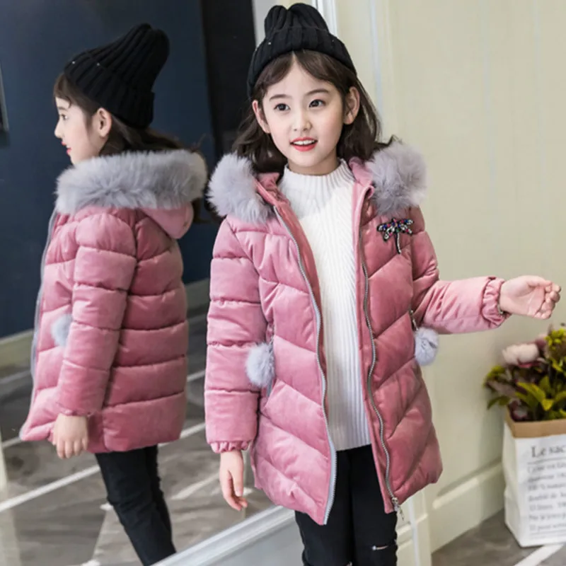 Kids Winter Jacket for Girls Parka Fur HoodiesThick Cotton-Padded Down Coat Childrens Jackets Teenagers Outerwear&Coats Clothing