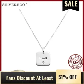 

SILVERHOO 925 Sterling Silver Pendant DIY Necklaces Tiny Square Label Accept Customize Engraved Necklace New Arrival Jewelry