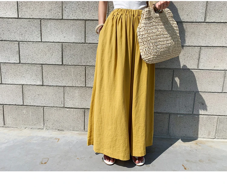 black cargo pants Fashion Summer Linen Wide Leg Pants For Women 2021 Casual Elastic High Waist Long Trousers Female Solid Larg Size Pants womens clothing