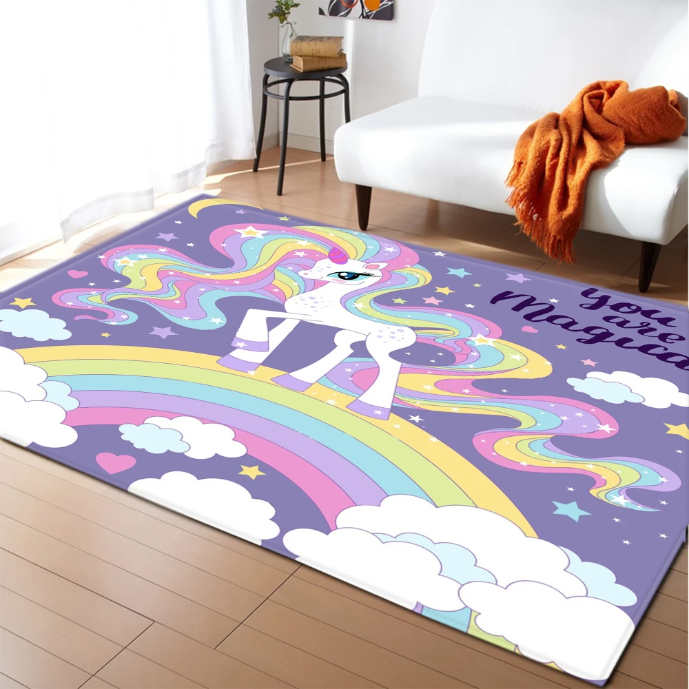 Pink Unicorn Constellation Home Decor Carpet Bedroom Floor Area Rug Kid Play Mat