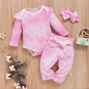 

0-18M Autumn Winter 3 PCS Newborn Baby Girl Clothes Set Infant Kids Long Sleeve Romper Tops+Pants + Headband Outfits Suit D30