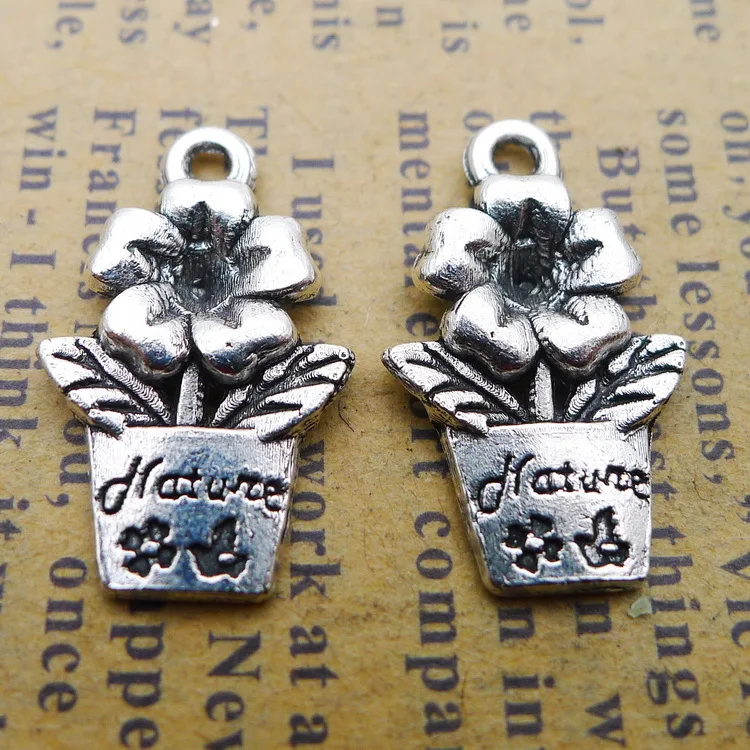 

20 pieces/lot 20*13mm flowerpot flower charm Antique silver color metal jewelry DIY pendant bracelet earring necklace key chain